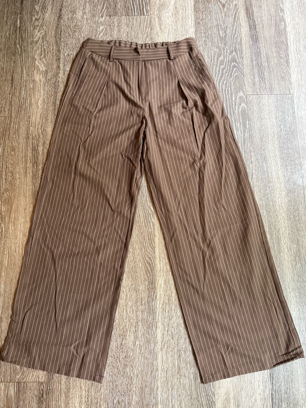 Women's Brown Pinstripe Wide Leg Trousers